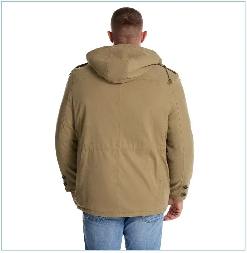 Men's Jacket WINTER USA SIZE Large SIZE Lamb Fleece JACKETS Hooded Cotton Thickened Multi Pocket Casual Mid length Coat