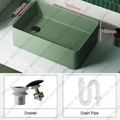 Grünes Haushalts-Hotel-Badezimmerwaschbecken, einfaches künstlerisches Keramik-Waschbecken über der Theke, Sockelwaschbecken, Balkon, Waschmaschine, Waschbecken