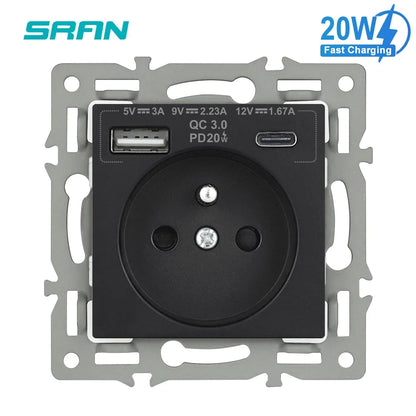 SRAN F6 Serie mehrere Rahmen schwarze Panel aus gehärtetem Glas, EU FR UN-Steckdosen und Schalter Dimmer-Lüfter-Fußlampe Rj45 RJ11Module DIY