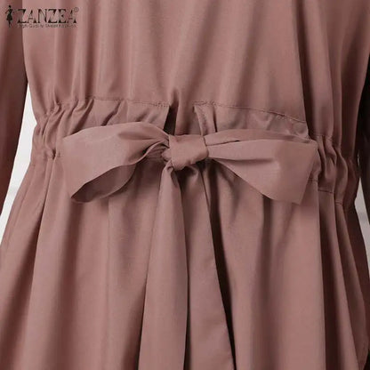 ZANZEA Muslim Women Matching Sets Long Sleeve Solid Color Tops And Loose Pant Suits Elegant Fashion Casual Tracksuit Kaftan 2025.