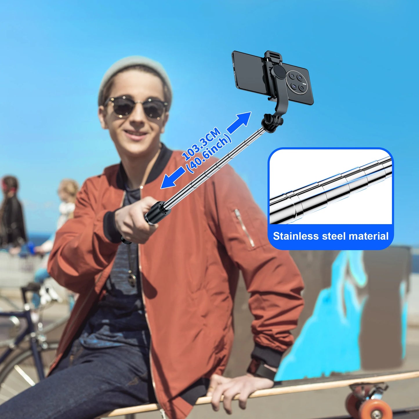 Q02 Foldable Tripod Selfie Stick Wireless Bluetooth Live Stand Holder Stabilizer for Huawei Xiaomi iPhone Cell Phone.