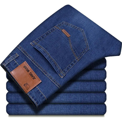 New Men Comfortable Soft Business Fashion Straight Casual Denim Trousers Male Brand Clothing Light Luxury Stretch Slim Fit Pants.