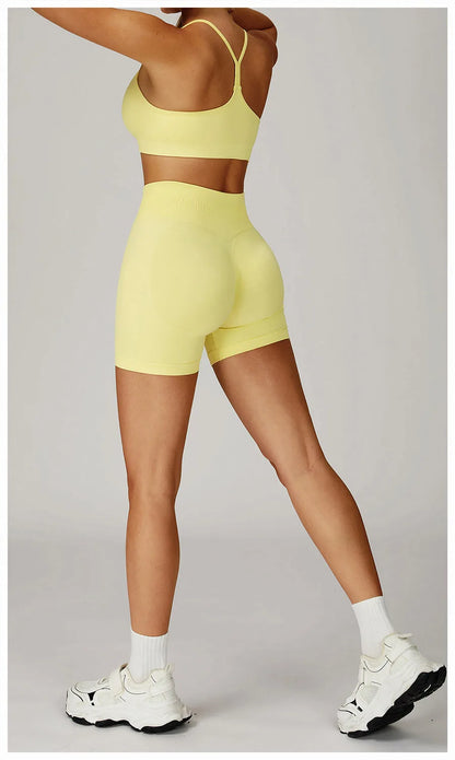 2PCS Yoga Suit Sports Set Women Gym Set Woman Tracksuit Running Workout Long Sleeve Sports Shirt Shorts and bra set Sport Outfit