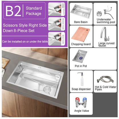 304 Stainless Steel Kitchen Sink Silver Embossed Large Single Slot Home Improvement Multifunction Wash Basin For Kitchen