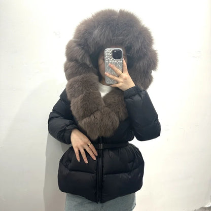 OFTBUY 2025 Winter Kleidung Puffer Jacke Frauen Echt Fox Pelz Mit Kapuze Dicke Warme 90% Weiße Ente Unten Mantel Weibliche Parkas wasserdicht.