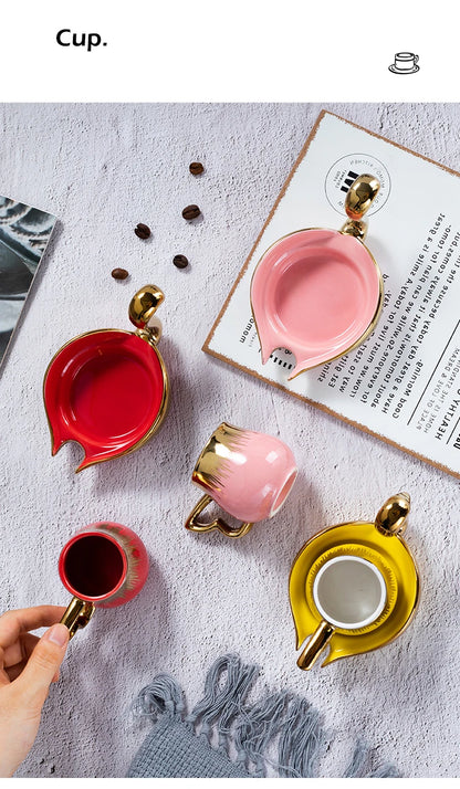 Luxury Ceramic Mug with Saucer European Retro Swan Shape Afternoon Tea Coffee Cup and Saucer Set Home Creative Drinkware Gift.