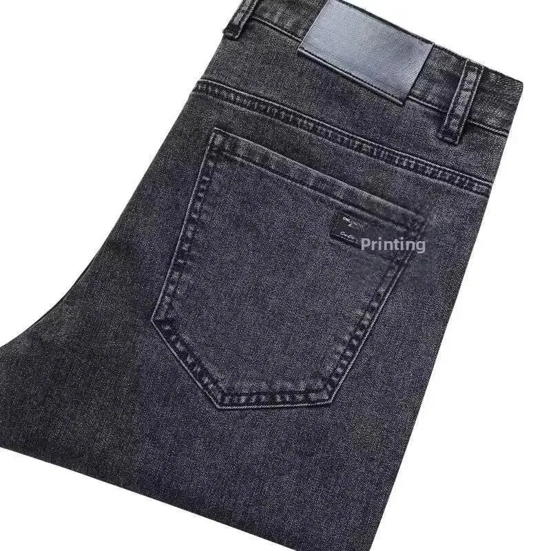 Slim Fit Stretch Business Men's Jeans Summer Trendy Thin Style Male Denim Pants Mid Waist Washed Design Casual Trousers.
