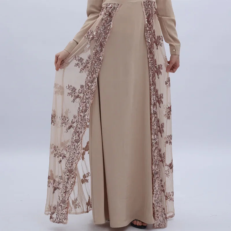 Mode muslimische Abaya Kleider Damen bekleidung solide Pailletten Kleid Nationalität Vintage hoch taillierte Damen kleid Herbst kleidung.