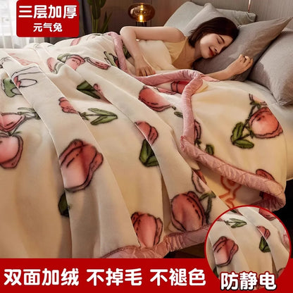 Printing Blanket Quilt Winter Keep Warm Double-deck Thickening Soft Comfortable Multiple Specifications Add Velvet Siesta Sheet