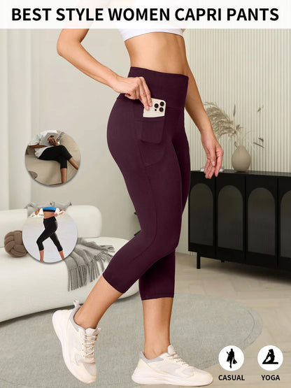 High Waisted capri pants For Women With Pockets Tummy Control No See Through Workout Running Yoga Athletic Push Up Gym Leggings.