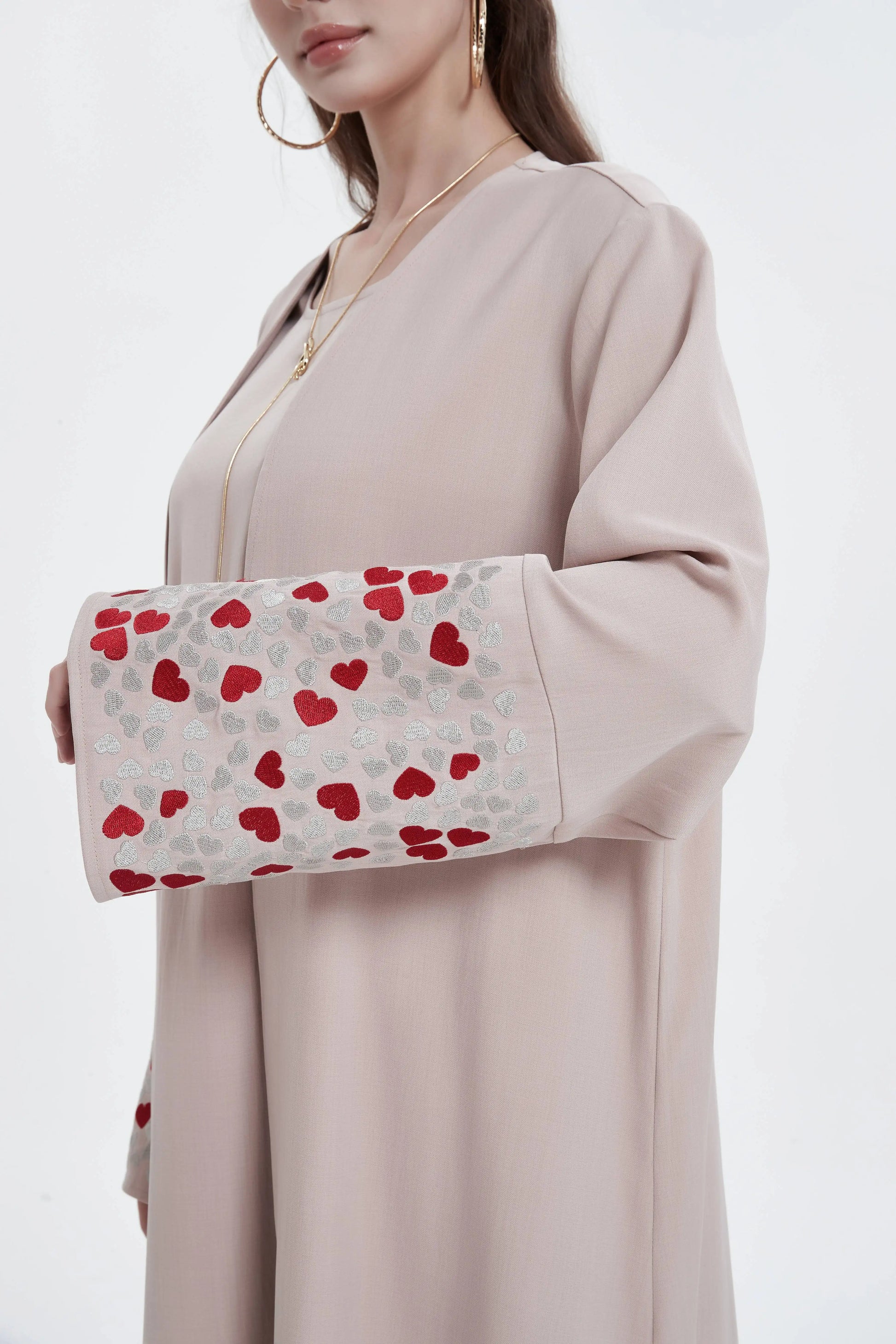 Ramadan islamic clothing kebaya Middle East Muslim women's Abaya solid color cuff love  embroidery  cardigan.