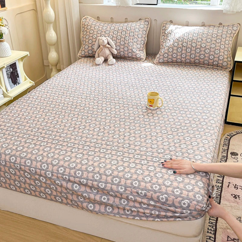 Thicken Bed Cover Waterproof Mattress Protector Elastic Bedspread Printed Bed Linen for Home 매트리스 커버 (No Pillowcase)