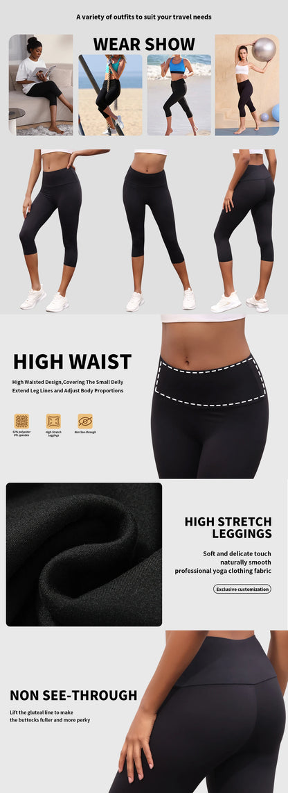 Women's High Waisted Capri Pants Super Soft No See Through Workout Yoga Push Up Gym Fitness Running Athletic Leggings.