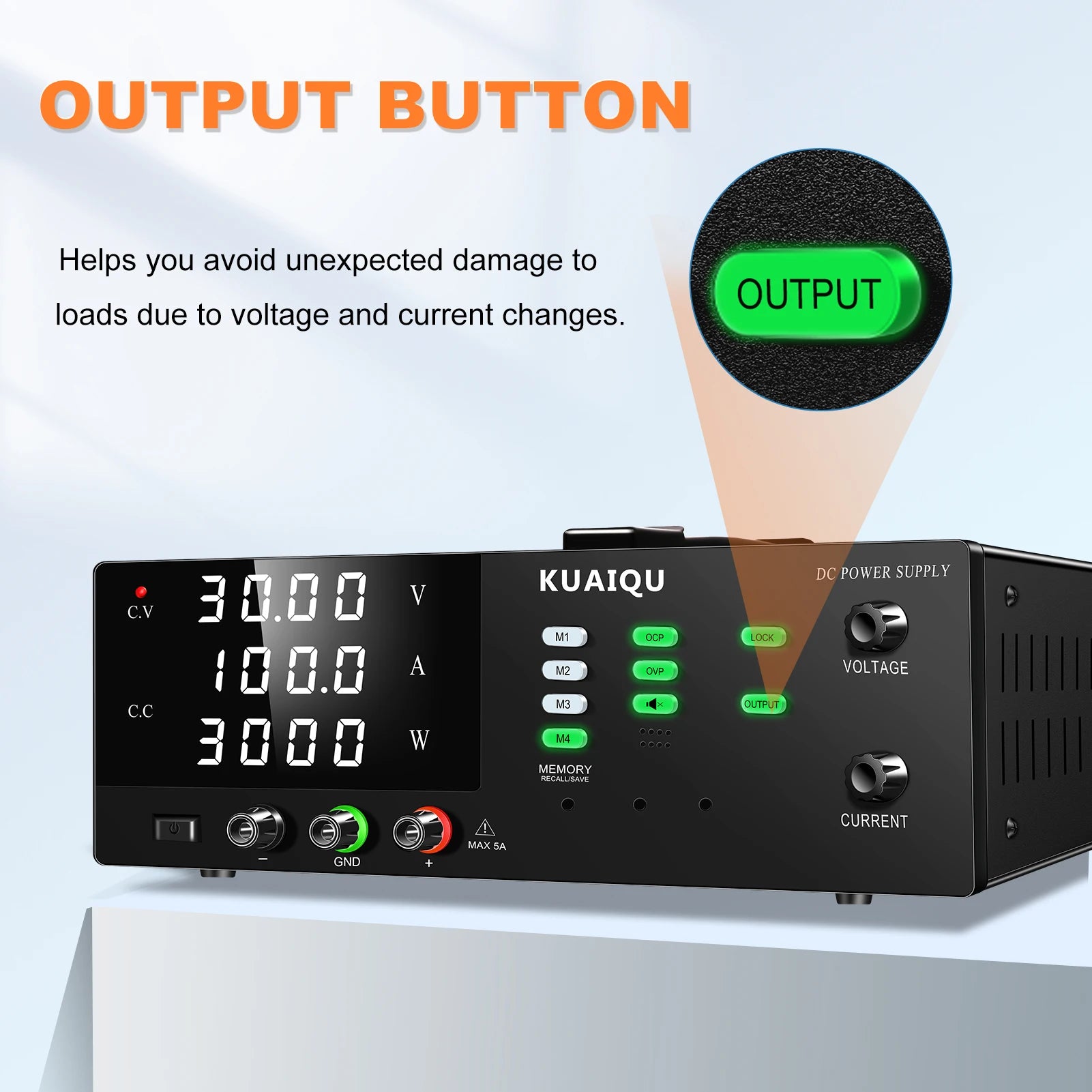 KUAIQU 3000W High Power Adjustable Bench Power Supply 1000V 300V 200V 100A 60A 30A Lab Power Supply OCP Alarm OVP Output Switch.