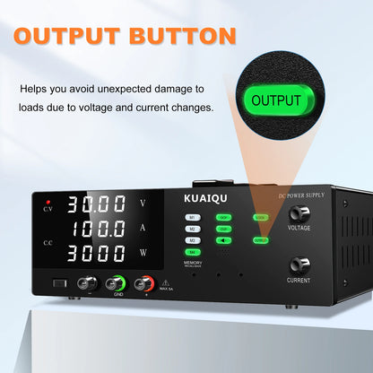 KUAIQU 3000W High Power Adjustable Bench Power Supply 1000V 300V 200V 100A 60A 30A Lab Power Supply OCP Alarm OVP Output Switch.