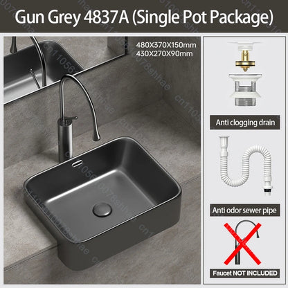 Porcelain Ceramic Vessel Sink with Drain Semi Recessed Vanity Art Sink Wash Basin Bowl for Modern Home Bathroom Decor Washbasin