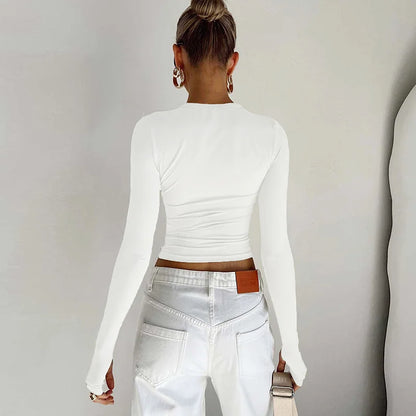 Modisches Damen-T-Shirt mit langen Ärmeln, Rundhalsausschnitt, solides Slim-Fit-Damen-Crop-Top mit Daumenlöchern für den täglichen Streetwear-Sommer-Camis