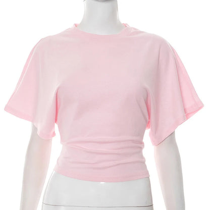 Trendix Basic Long Sleeve Crop Tops Women Summer O Neck Loose Casual Solid Pullover Top Ladies Street Party Club Fashion T Shirt