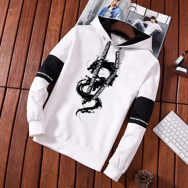 Trendy 2025 Chinese Dragon Print Hoodies Tracksuit for Men Winter Autumn Casual Jogging Outfit Athletic Sportswear Sweatpants.