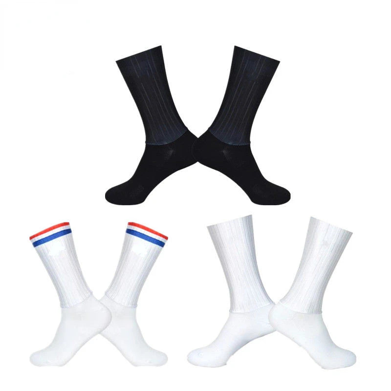 Anti Slip Silicone Summer Aero Socks Whiteline Cycling Socks Men Bicycle Sport Running Bike Socks Calcetines Ciclismo.
