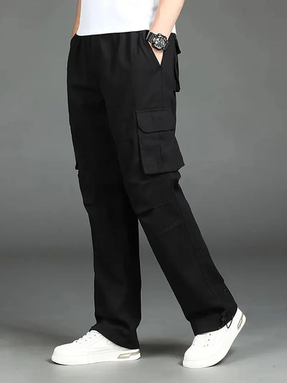 Solind Cotton Multi Flap Pockets Men's Straight Leg Cargo Pants Loose Casual Outdoor Pants Men's Work Pants For Hiking Tactical.