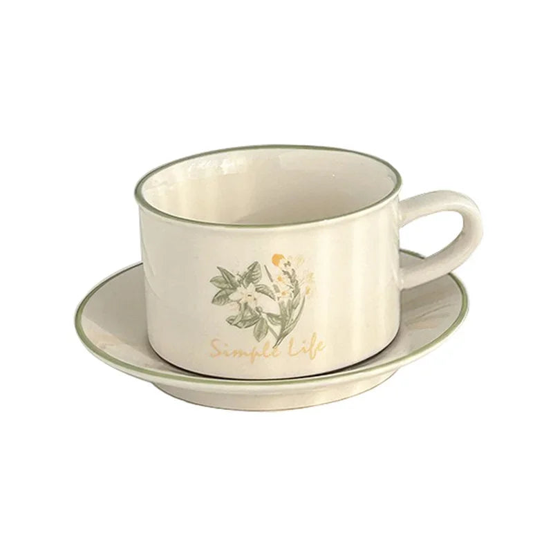 380ml Retro European Style Ceramic Mug Floral pattern Coffee Cup and Saucer Set Exquisite Latte Afternoon Tea cup Dessert Plate.