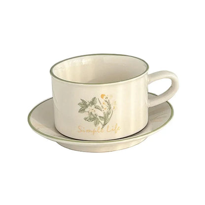 380ml Retro European Style Ceramic Mug Floral pattern Coffee Cup and Saucer Set Exquisite Latte Afternoon Tea cup Dessert Plate.
