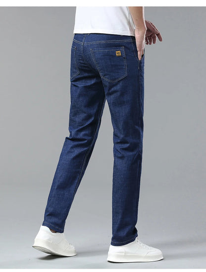 Men's Ice Silk Jeans Summer New Lyocell Thin Business Casual Denim Pants Classic All Match Slim Fit Straight Elastic Jean Male.