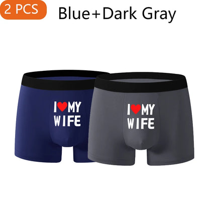 2PCS Herz Muster Männer Unterwäsche Schwarz Einfarbig Männer Boxer Mode Personalisierte Druck ICH Liebe Meine Frau Unterhose mann Geschenk