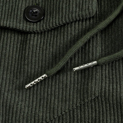 Men's Corduroy Jacket Stand-up Collar Slim Fit Retro Multi-pocket Workwear Commuter Coat for Spring And Autumn