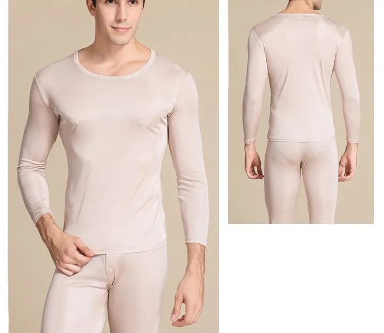 Lange Unterwäsche aus Seide für Herren, lange Unterhosen aus Maulbeerseide, Ober- und Unterteil, Thermounterwäsche-Set/Grundlagen