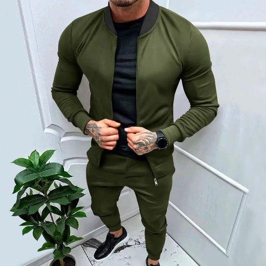 Amazon 2024 European and American men's clothing fitness sports trend outdoor leisure men's zipper suit.