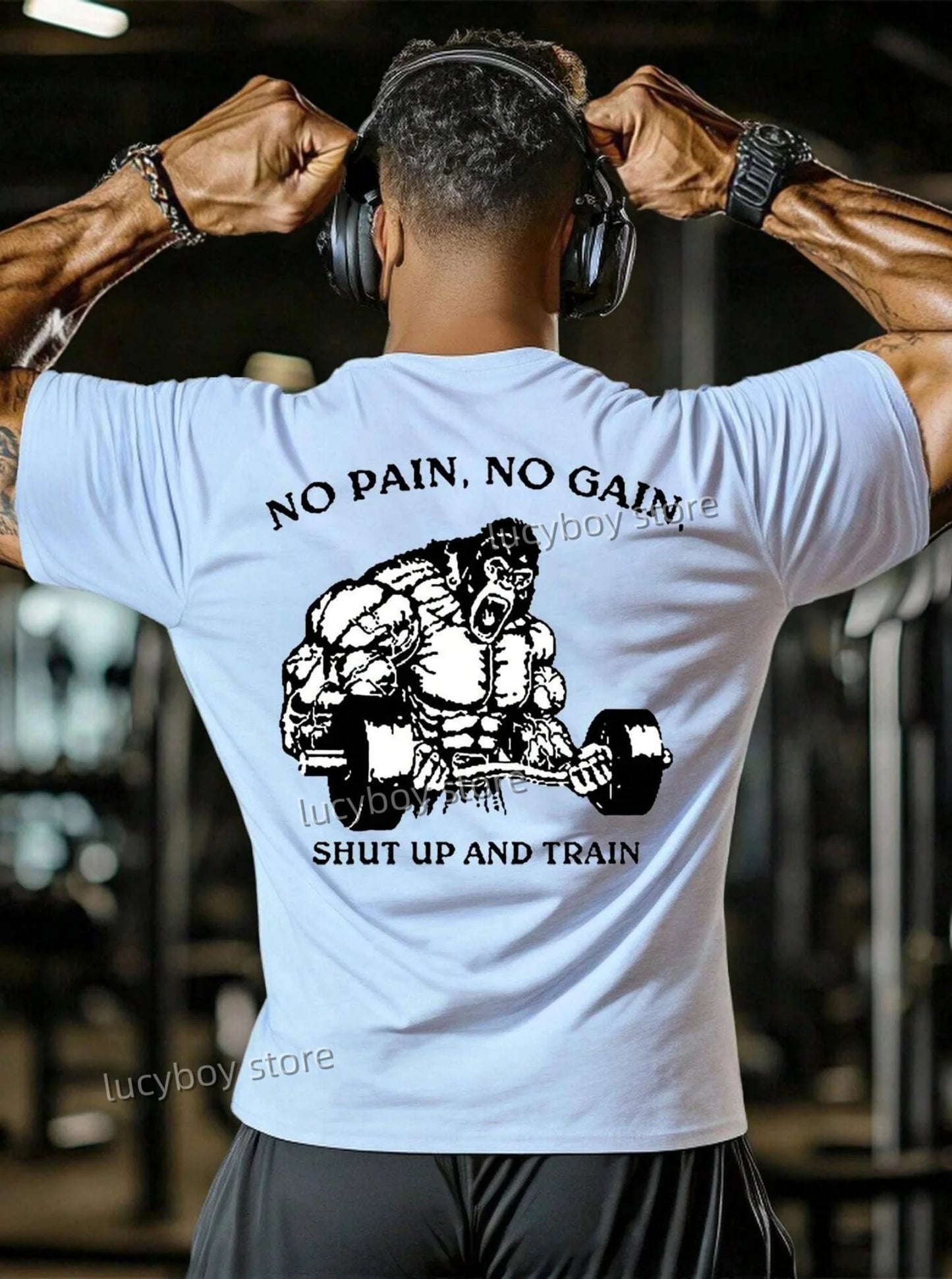 NO PAIN NO GAIN Mens Gym Muscle Training T Shirt  Sports Jogging Short Sleeve Tees Quick Drying Running  Men Oversized Clothing.