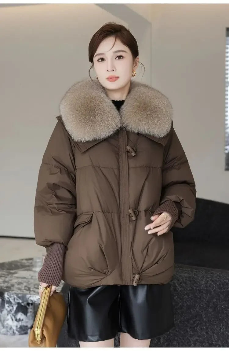 2025 Winter Neue Unten Kurze Gepolsterte Jacke Frauen Parkas Pelz Kragen Dicke Baumwolle Mäntel Kleidung Schwarz Casual Oberbekleidung Weibliche neue