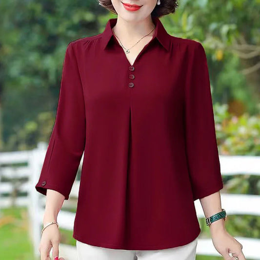 1pcs Woman Summer Solid Blouses Shirt Lady Thin Pullover Shirt Female Casual Half Sleeve Turn-down Collar Loose Top Mom Clothing.