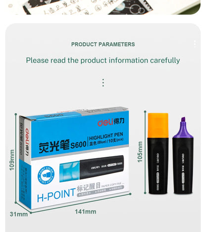 Deli 10-teiliges Textmarker-Set, große Kapazität, Meißelspitze, Bonbonfarben-Marker, Studenten-Briefpapier, Schulbedarf.