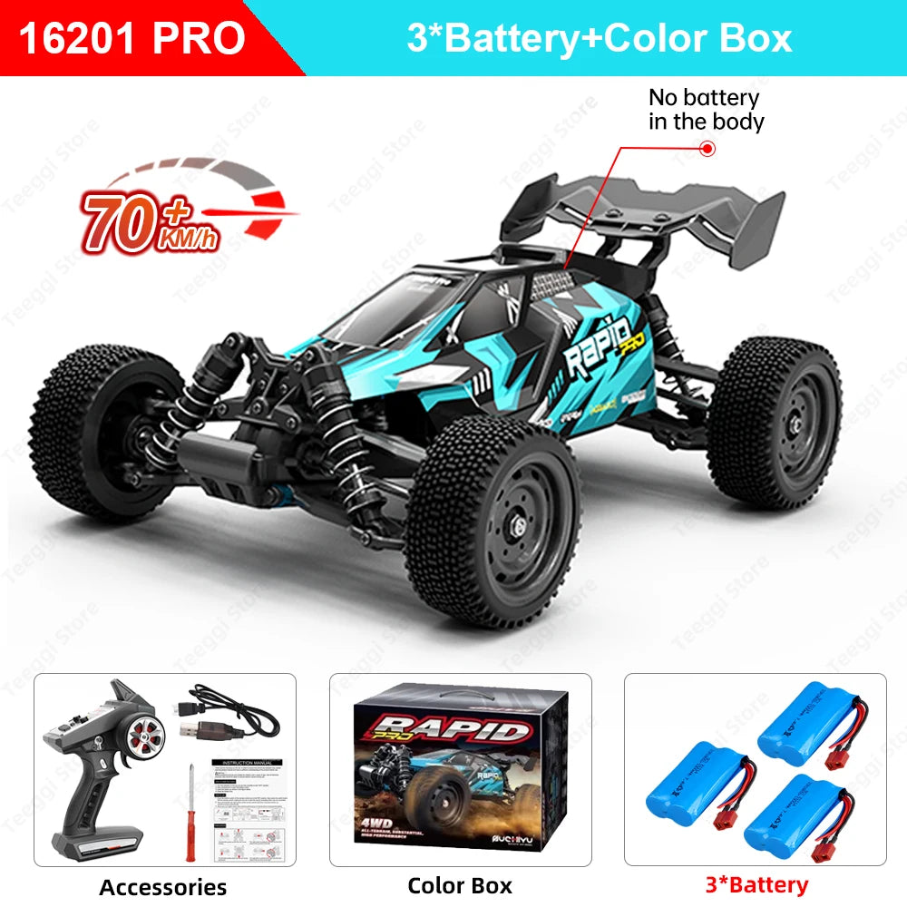 Teeggi 16101 /16102 PRO 1:16 High Speed RC Car With LED Light Drift 70KM/H 4WD RC Off-Road Car Monster Truck Toy For Kid Gifts