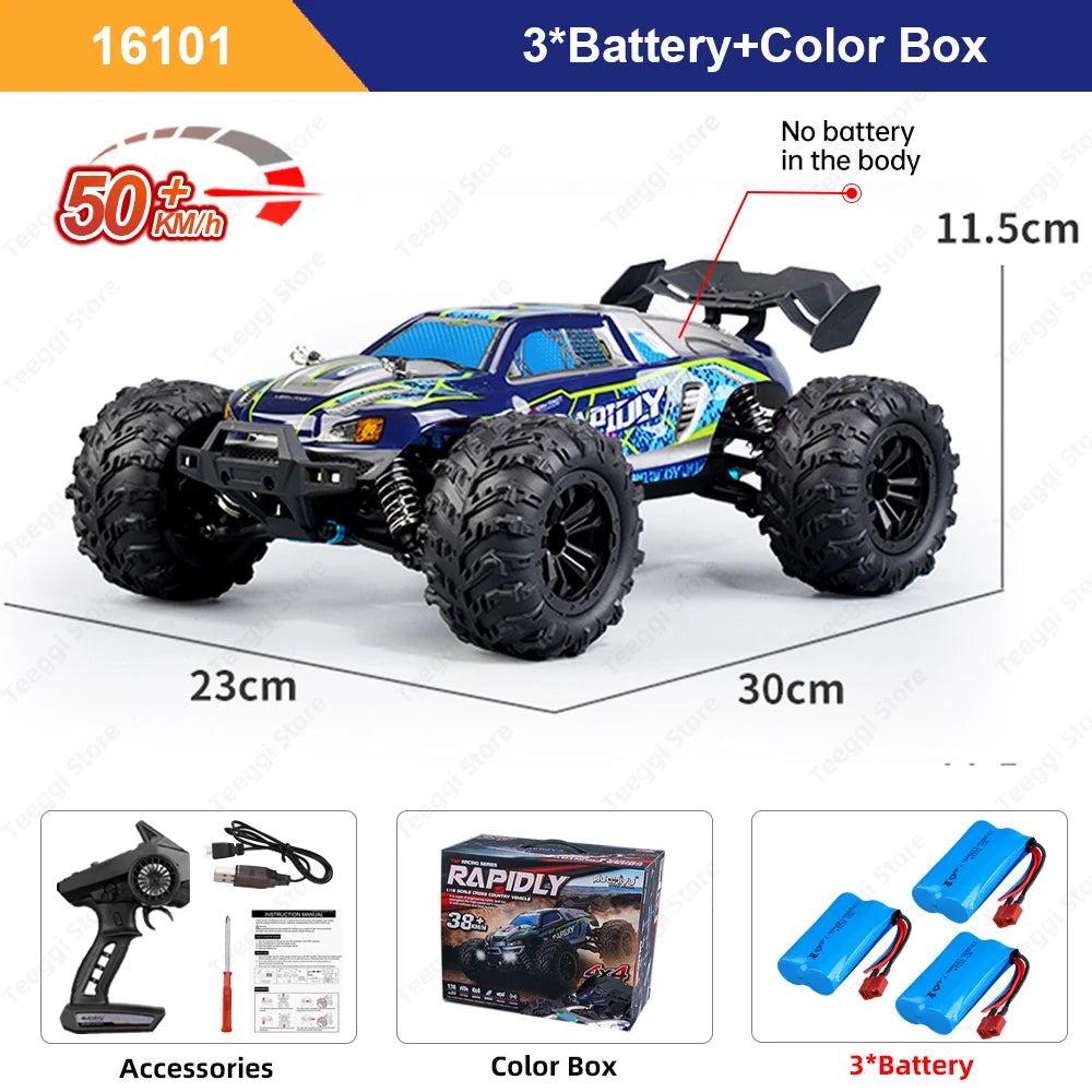 Teeggi 16101 /16102 PRO 1:16 High Speed RC Car With LED Light Drift 70KM/H 4WD RC Off-Road Car Monster Truck Toy For Kid Gifts