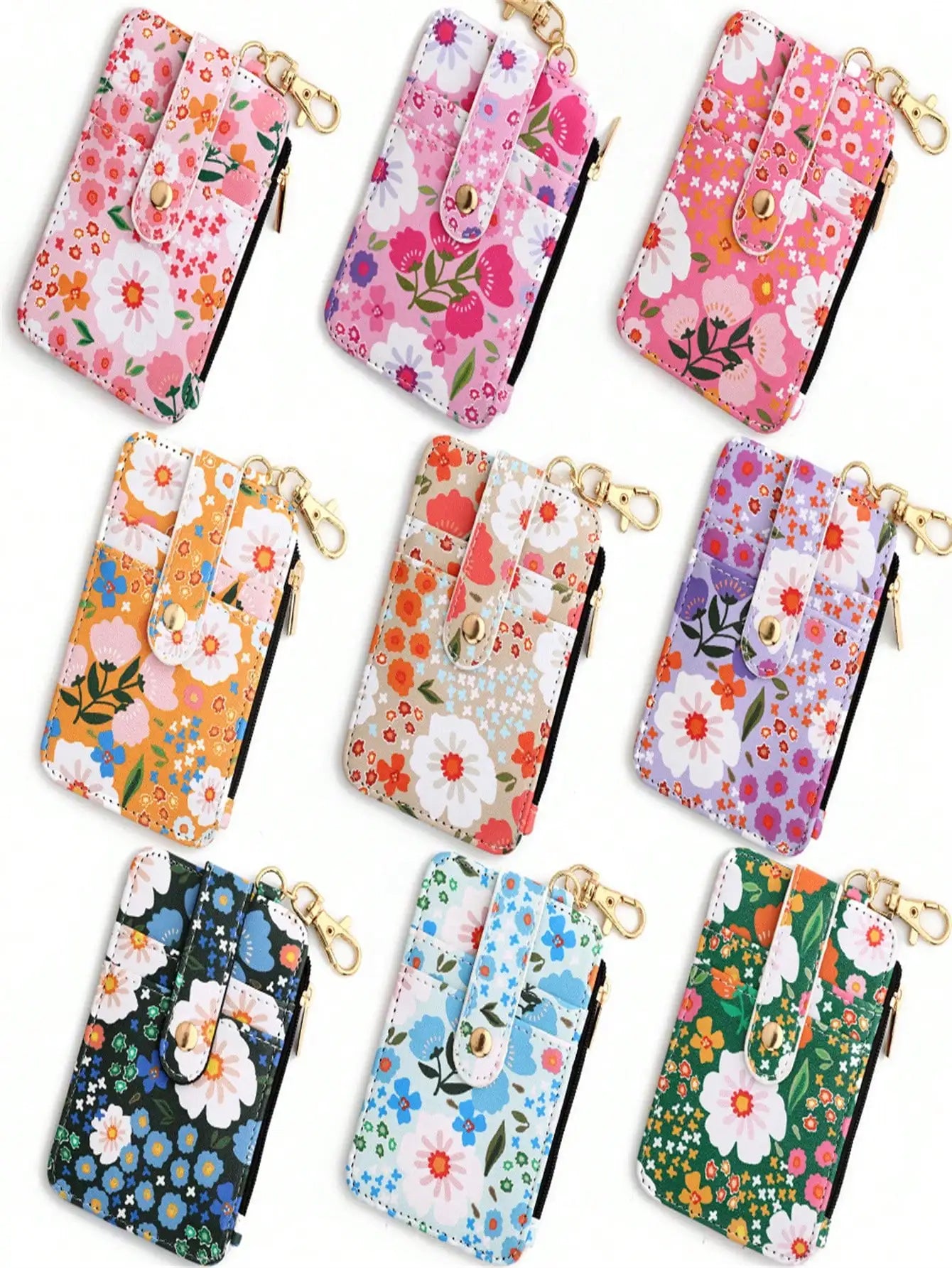 A printed folded vertical bag zipper card holder floral coin purse women's wallet.