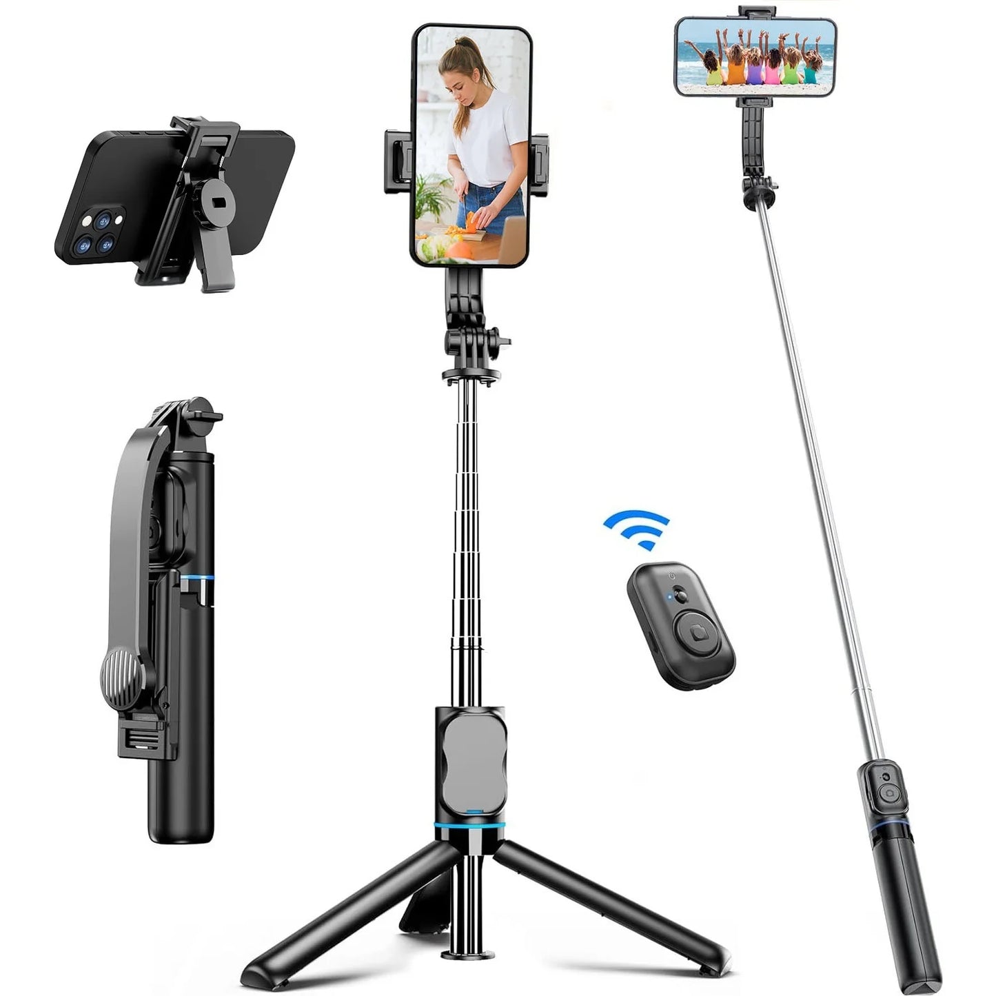 Wireless Selfie Stick Tripod Stand with Bluetooth Remote 42" Extendable Phone Tripod for iPhone Samsung Huawei Video Recording.