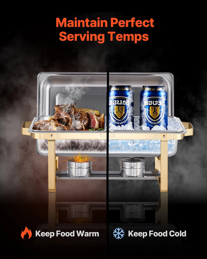 SucceBuy 8 Qt 4 Pack Chafing Dish Buffet Set Stainless Steel Chafer with 2 Full Size and 4 Half Size Pans Catering Warmer Server.