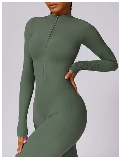 Zipper Long Sleeve Jumpsuit Gym Sportswear Women Yoga Boilersuit Women Sports Jumpsuit Fitness Rompers Stretch Workout Bodysuits