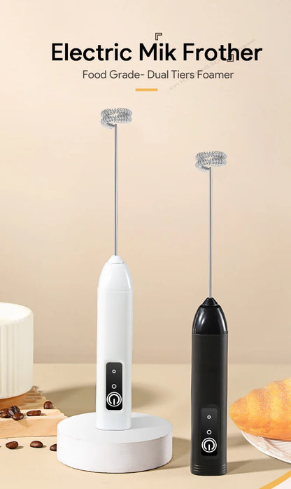 Electric Milk Frother USB Rechargeable Handheld Egg Beater 3 Speeds Foam Maker Mixer Coffee Drink Frothing Wand Foamer Kitchen.