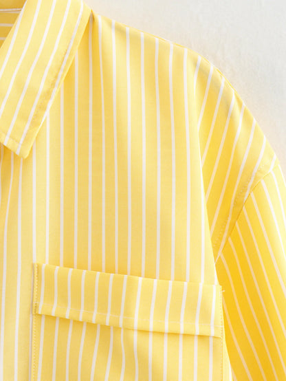 2024 Autumn Women Elegant Stripe Long Sleeves Casual Shirt For Woman Lapel Single-Breasted Loose Slim Blouse Top Streetwear.