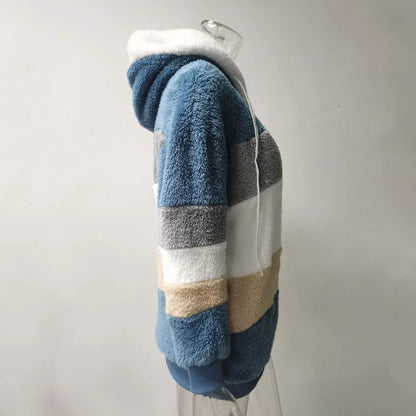 Übergroße Jacke für Frauen Mantel 2025, Herbst Winter, warm, Plüsch, Tasche, Kapuze, Streetwear, lockere Dame, Reißverschluss, Kaschmir-Oberbekleidung