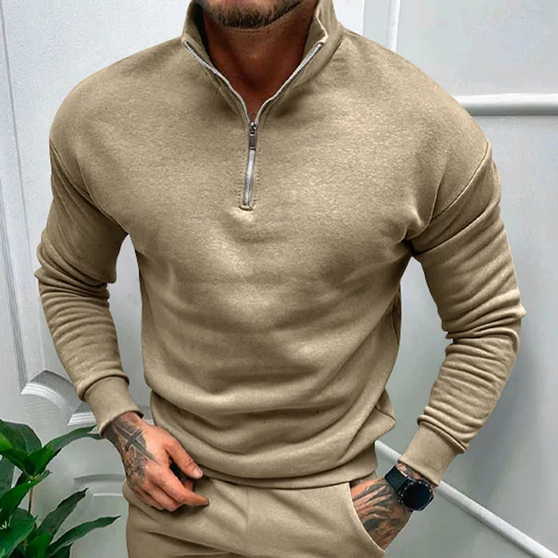 Autumn Thick Warm Knitted Sweaters Comfy Clothing Half Zip Fleece Winter Coat Solid Long Sleeve Turtleneck Shirts Pullover Men.