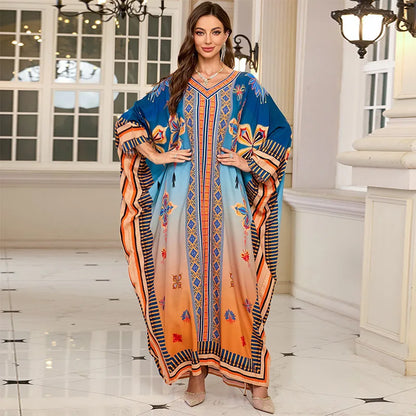 Frauen bestickte lange Kaftane Plus Size Kaftan Kleider Strand Badeanzug Cover Up Moomoo Kleid marokkanische Robe
