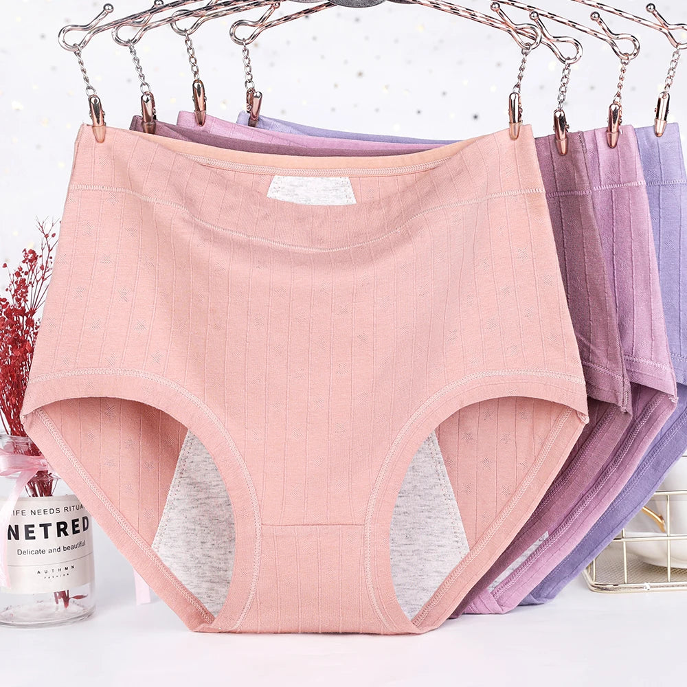 5 Pieces Women Menstrual Period Underwear Big Size Briefs Lingerie Undies Cotton Large High Waist Panties XL 2XL 3XL 4XL 5XL 6XL.
