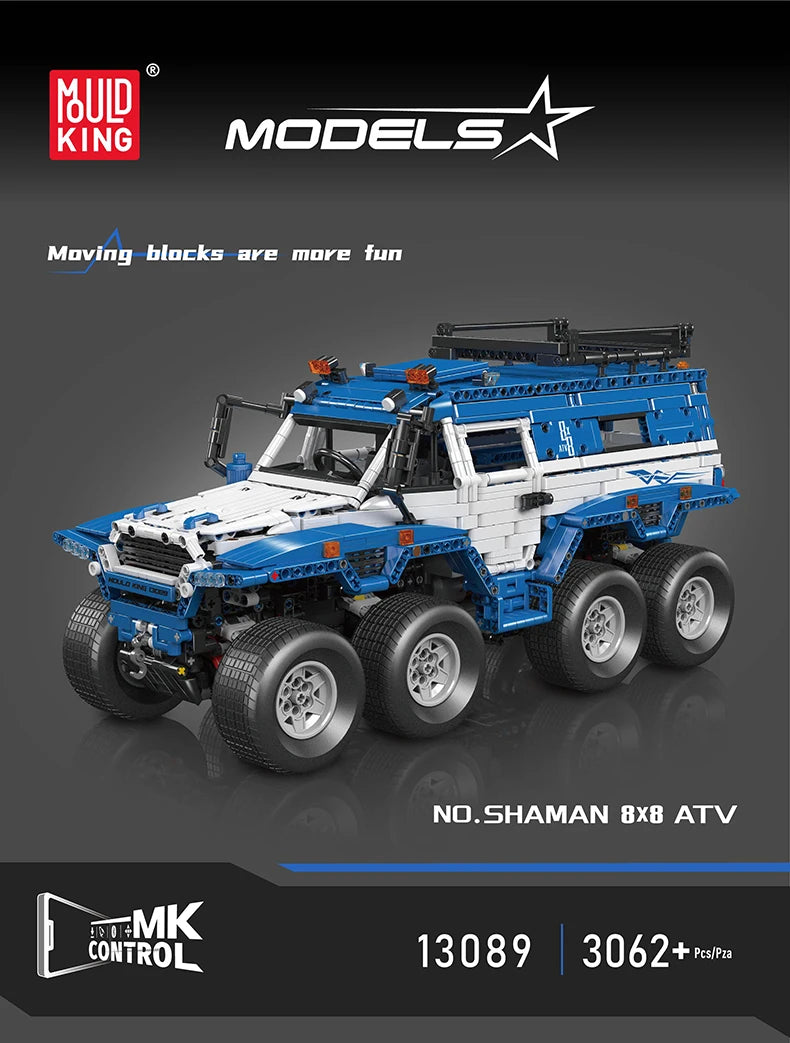 Mould King 13088 13089 Technical Car Toys The RC Avtoros Shaman 8x8 Building Block Assembly Car Brick Set Kids Christmas Gift.