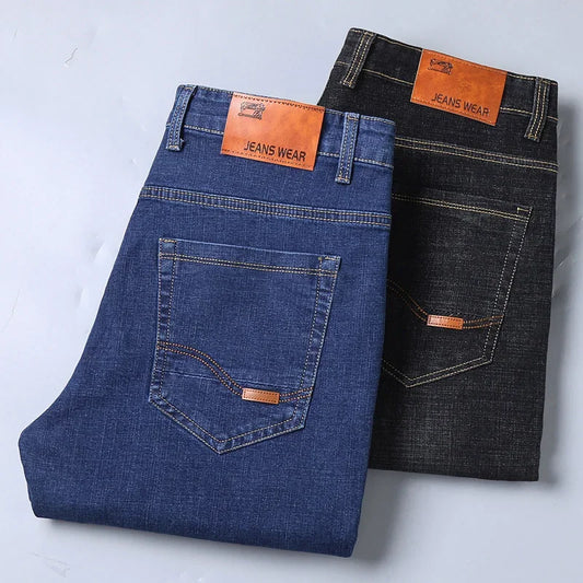 2025 Men's New Men's Fashion Casual Jeans Classic Style Casual Stretch Slim Fit Jeans Men's Denim Pants Black Blue Men's Style.